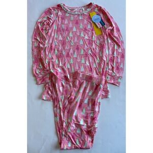 Rufflebutts Girls 16 Youth Pink Christmas Tree Bamboo Pajama Set Holiday NEW‎